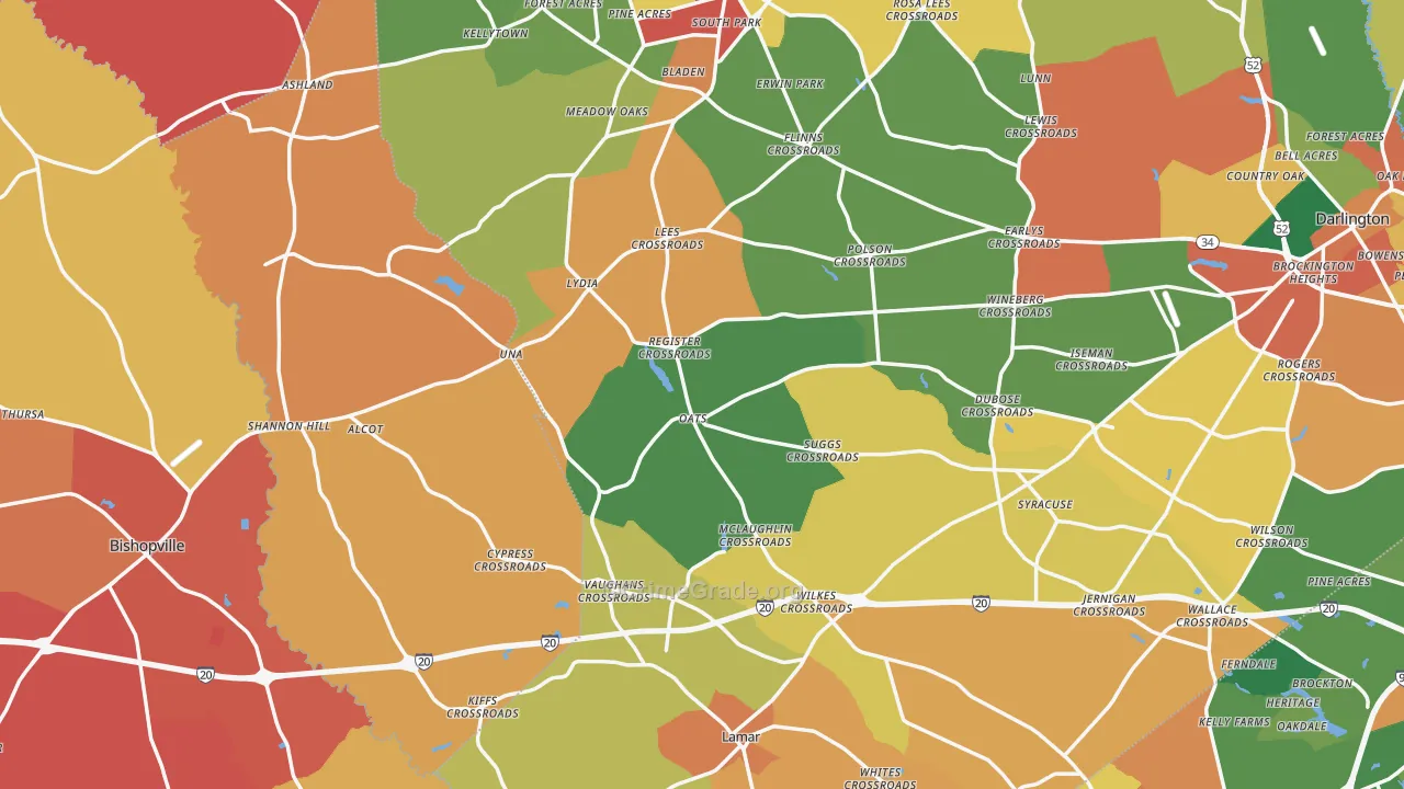 Mechanicsville, SC Map of Robbery Rates