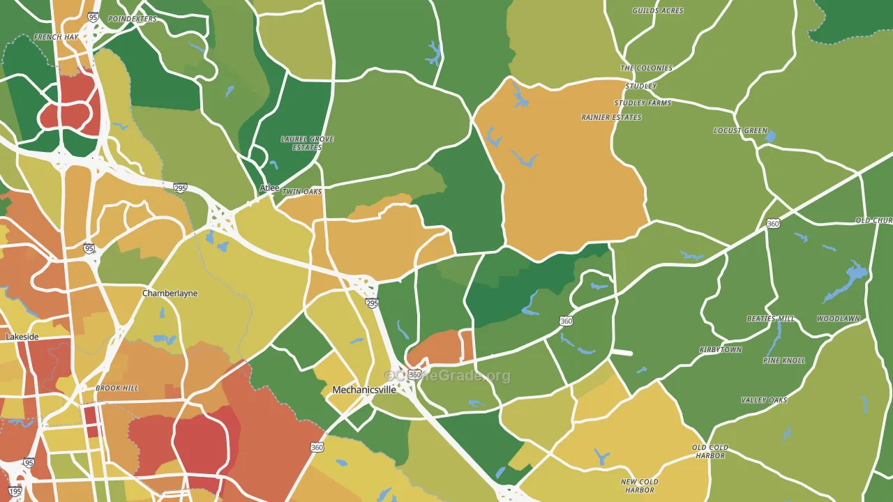 Mechanicsville, VA Map of Robbery Rates
