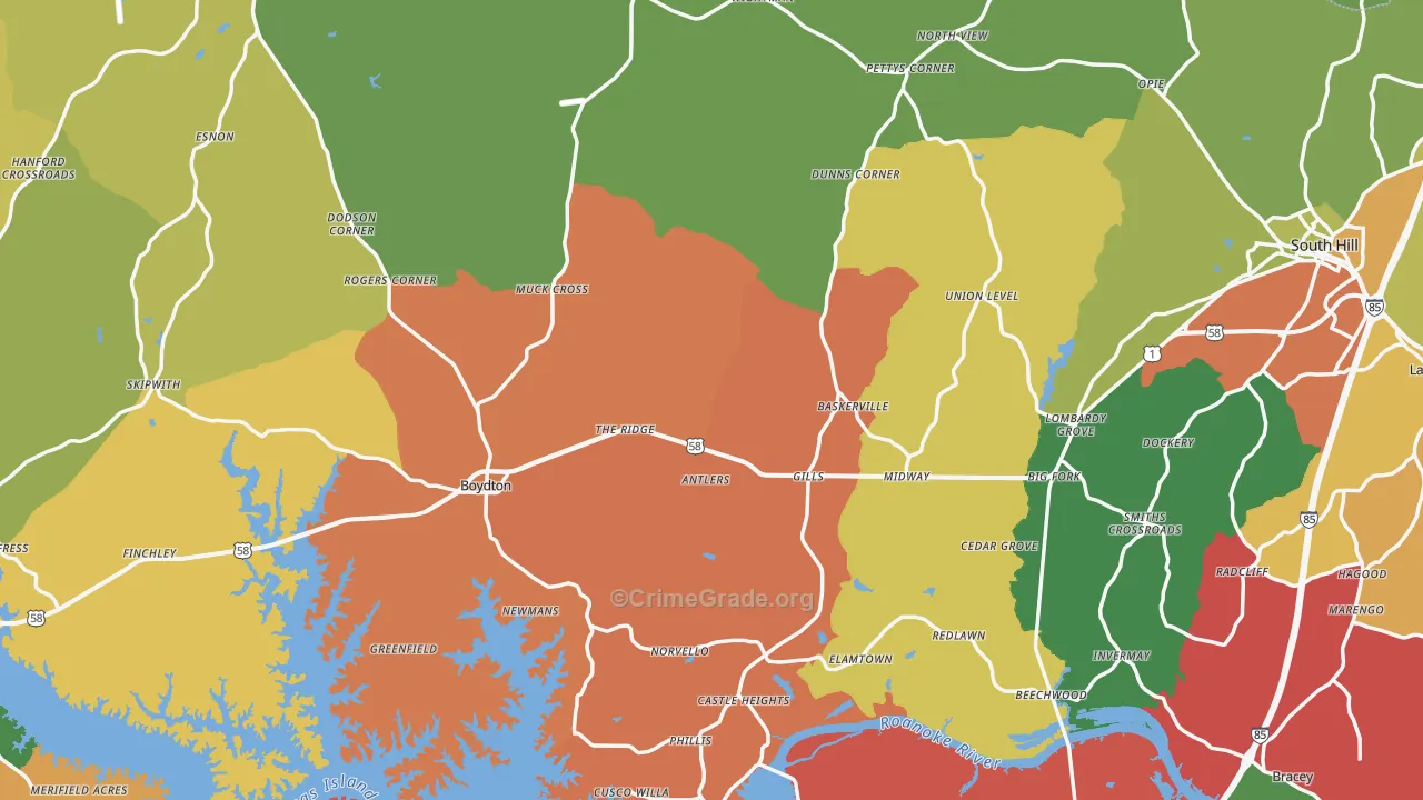Mecklenburg County, VA Map of Robbery Rates