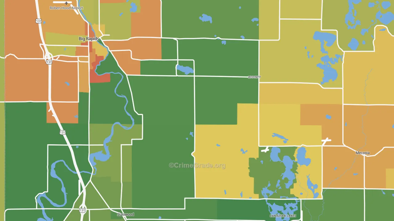 Mecosta County, MI Map of Robbery Rates