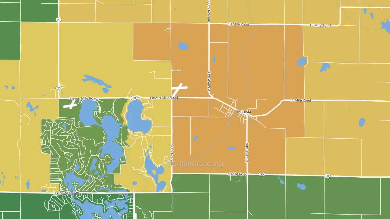 Mecosta, MI Map of Robbery Rates