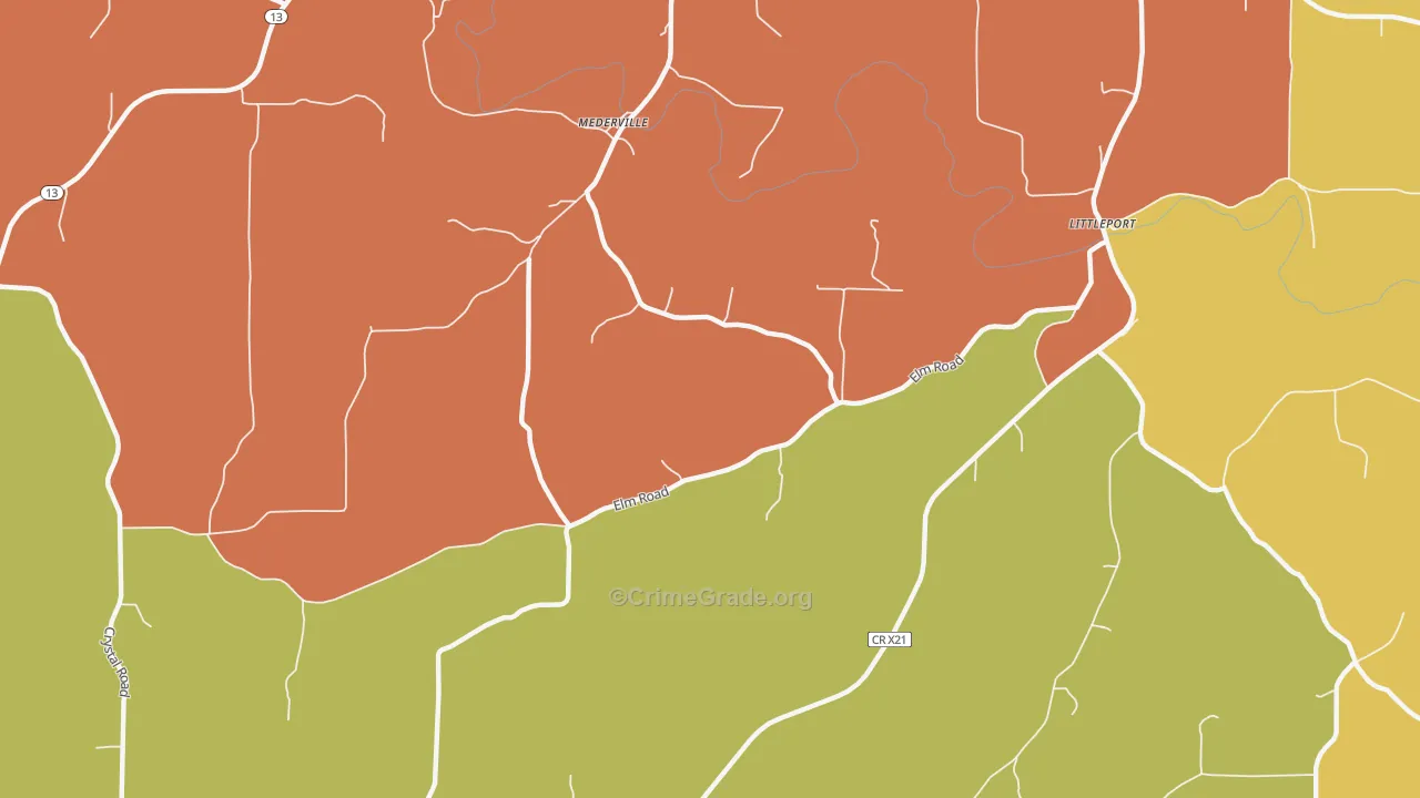Mederville, IA Map of Robbery Rates