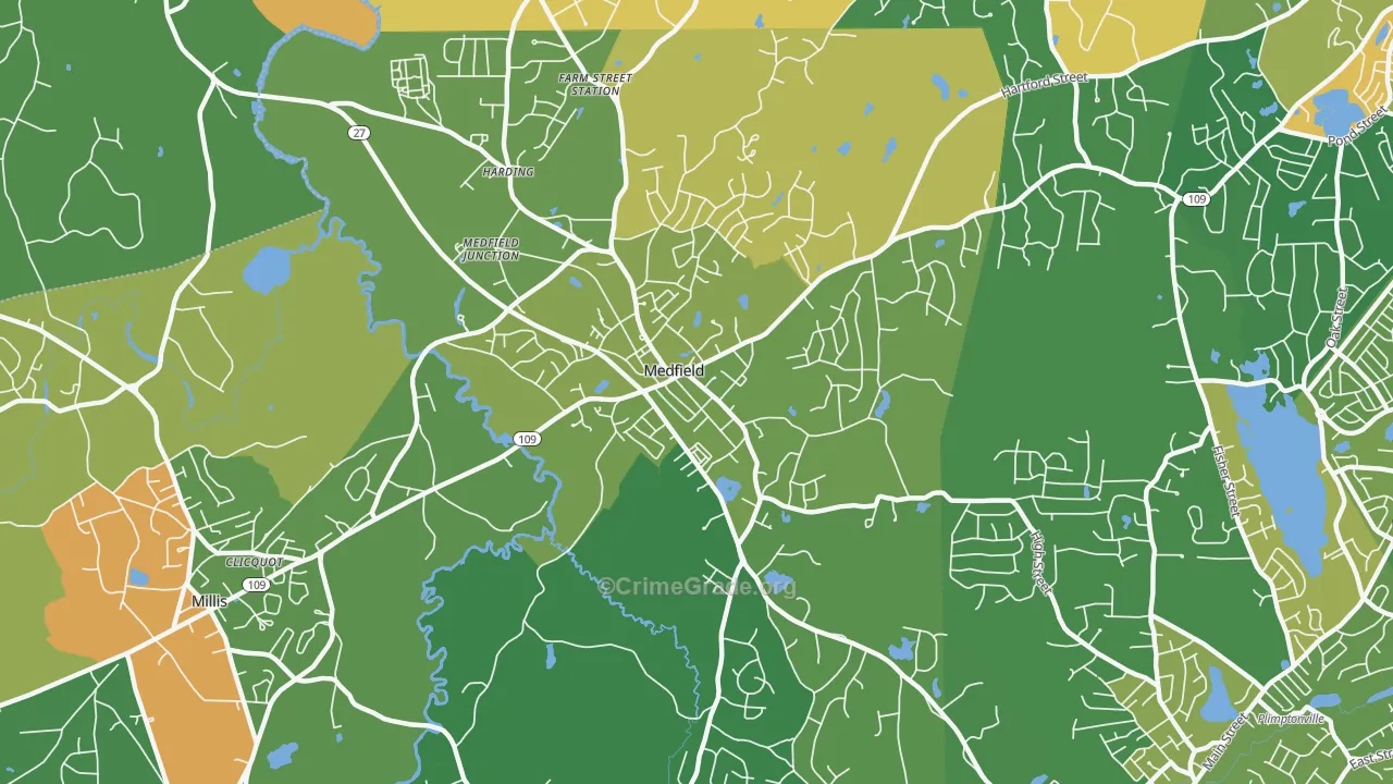 Medfield, MA Map of Robbery Rates