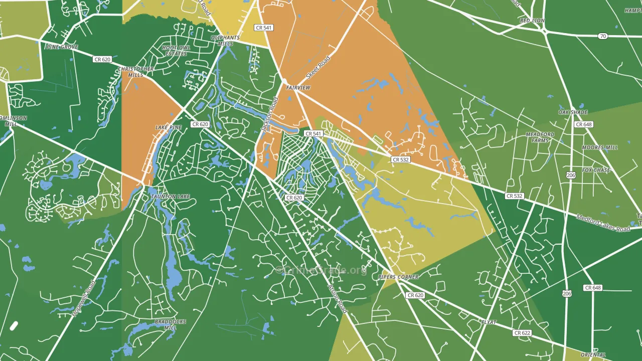 Medford Lakes, NJ Map of Robbery Rates