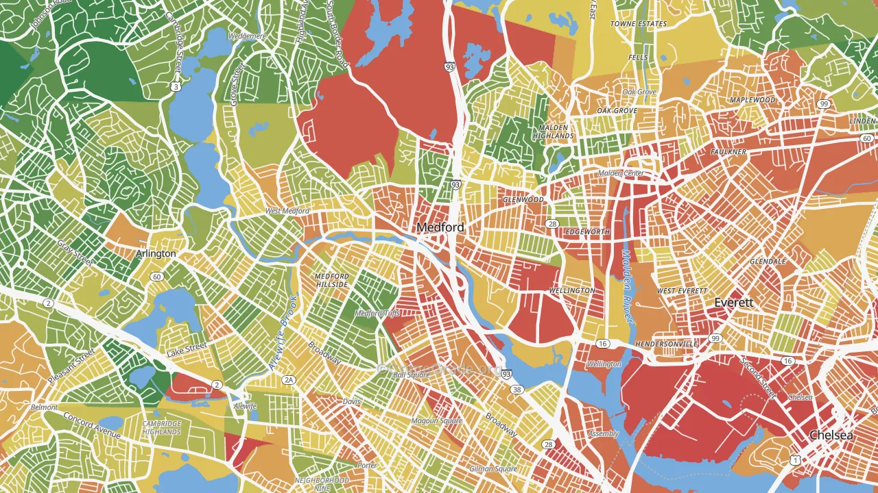 Medford, MA Map of Robbery Rates