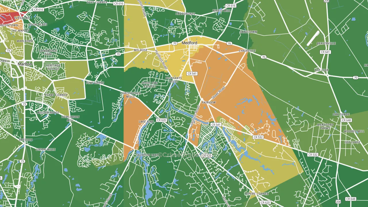 Medford, NJ Map of Robbery Rates