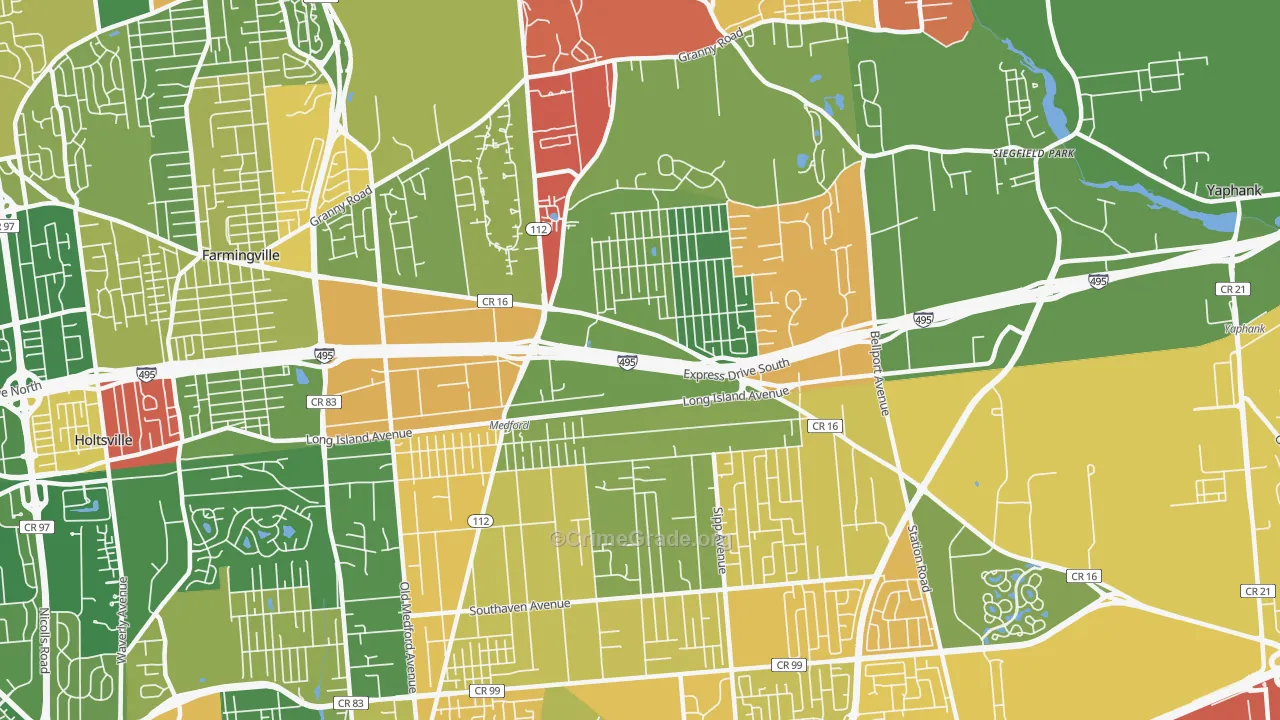 Medford, NY Map of Robbery Rates