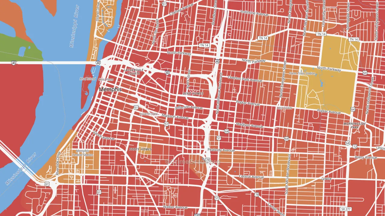 Medical District, Memphis, TN Map of Robbery Rates