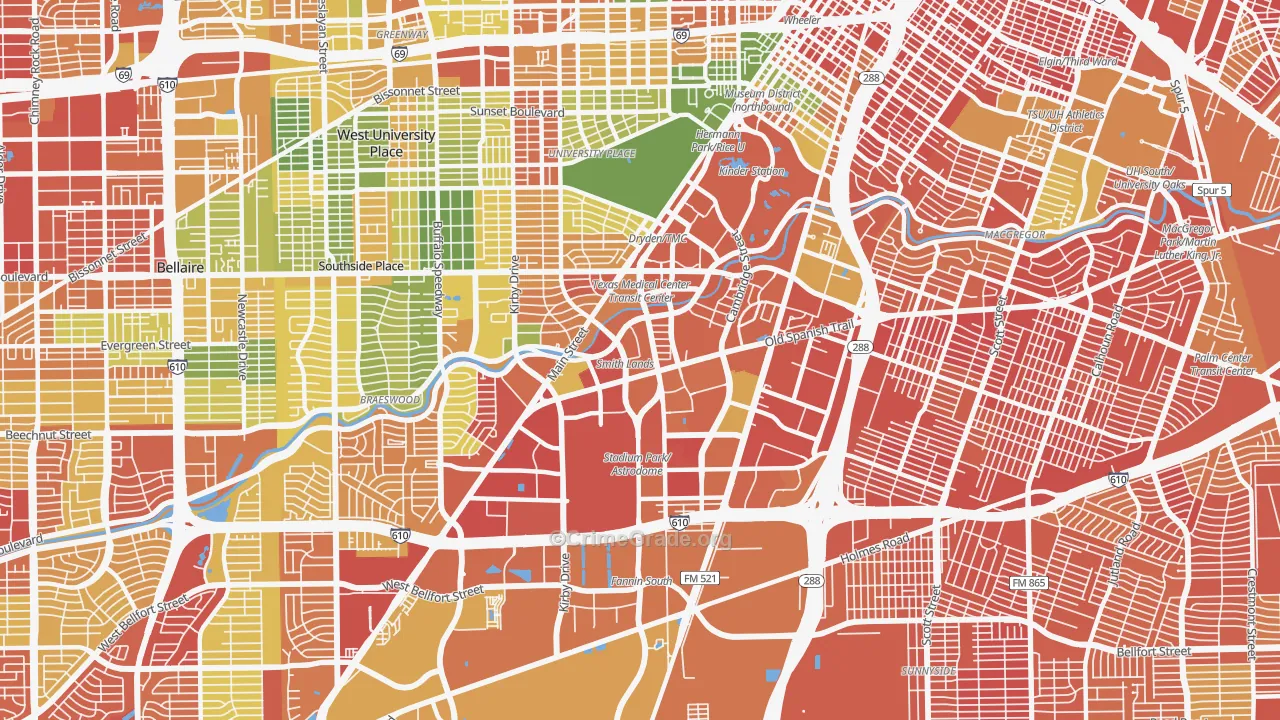 Medical, Houston, TX Map of Robbery Rates