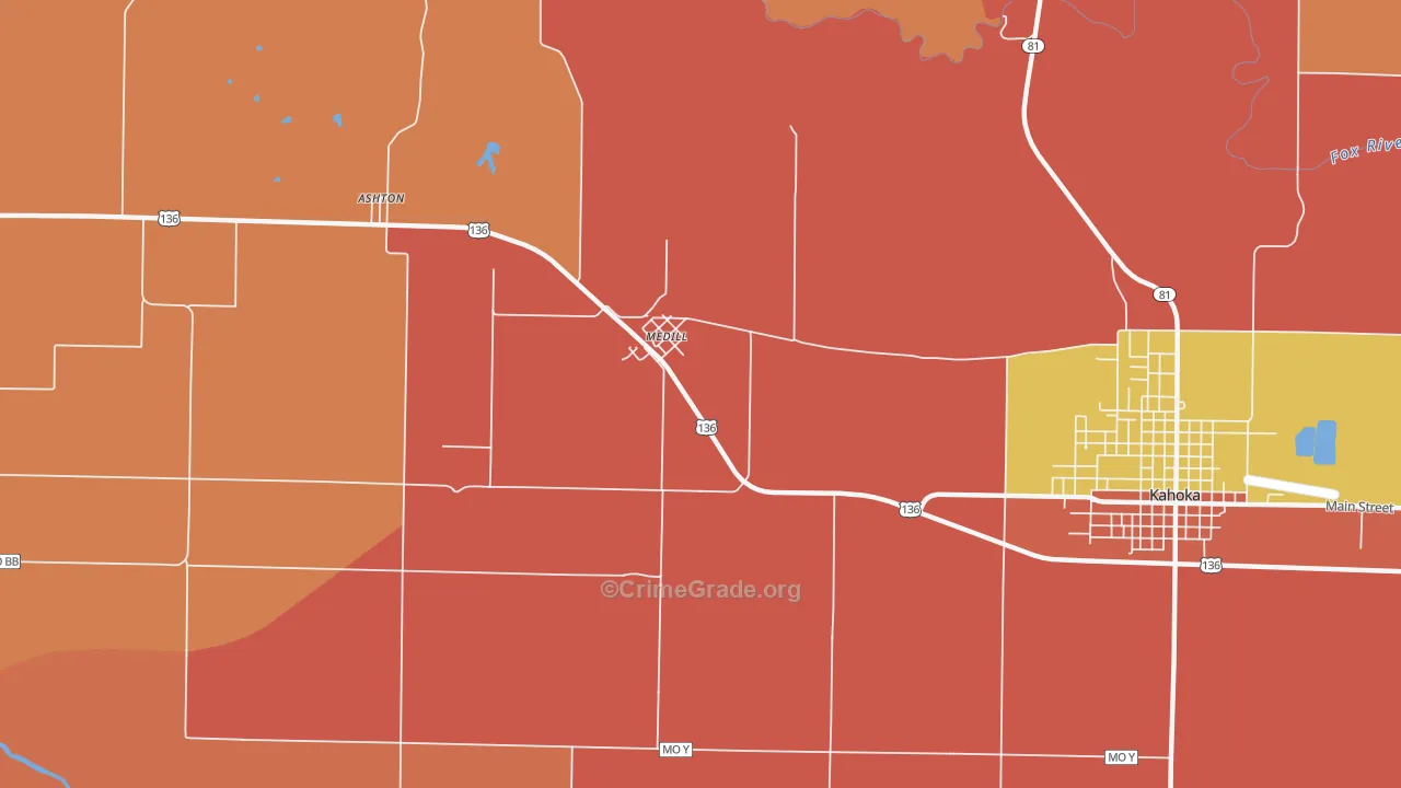 Medill, MO Map of Robbery Rates