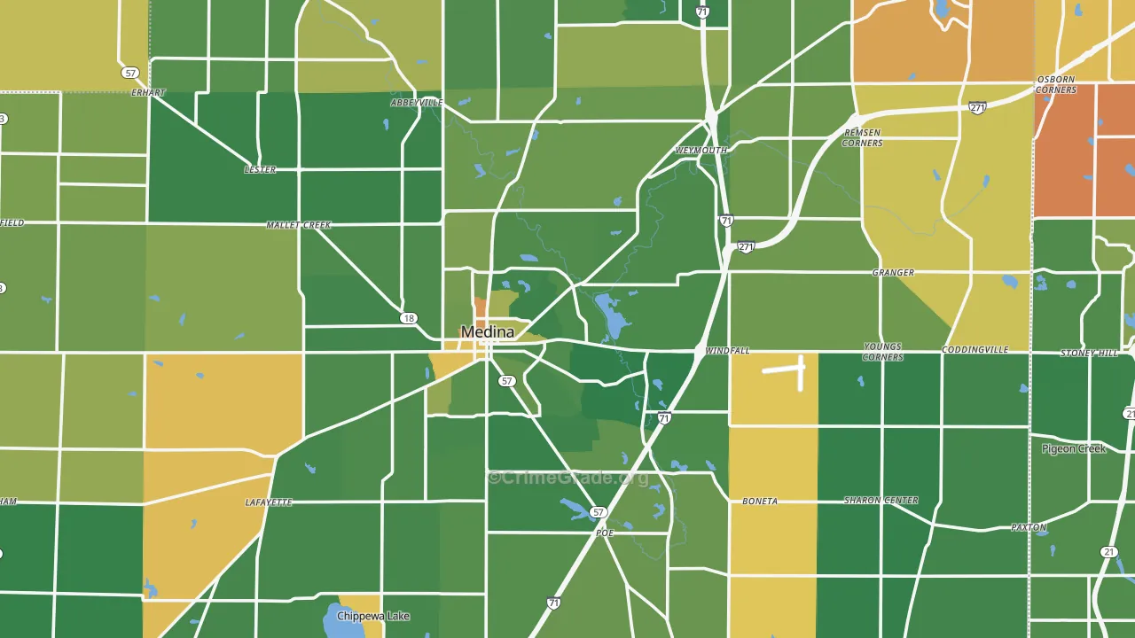 Medina County, OH Map of Robbery Rates