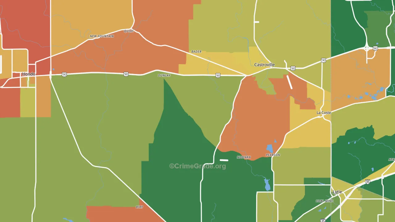 Medina County, TX Map of Robbery Rates