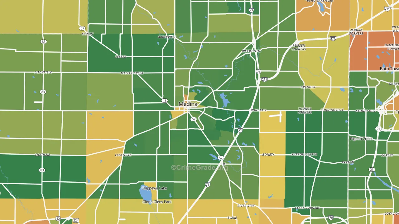 Medina, OH Map of Robbery Rates