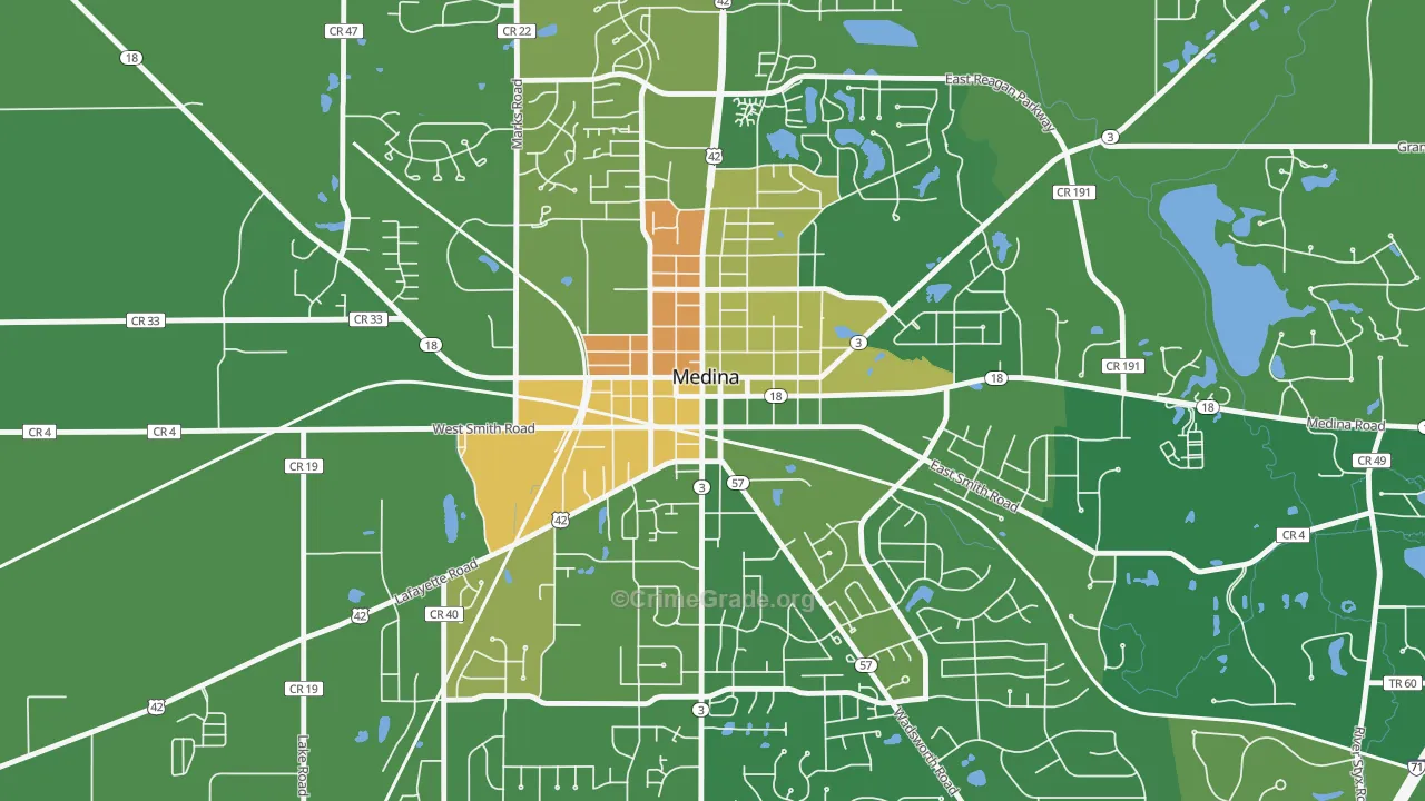 Medina Public Square Historic District, Medina, OH Map of Robbery Rates