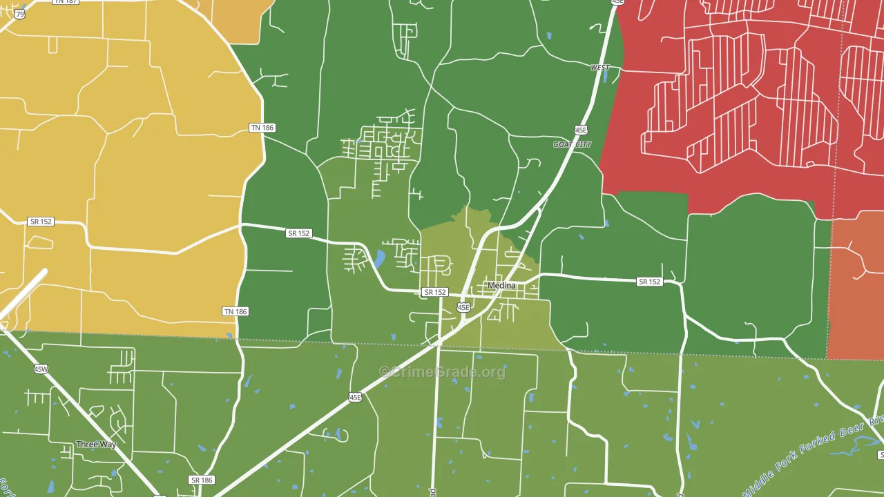 Medina, TN Map of Robbery Rates