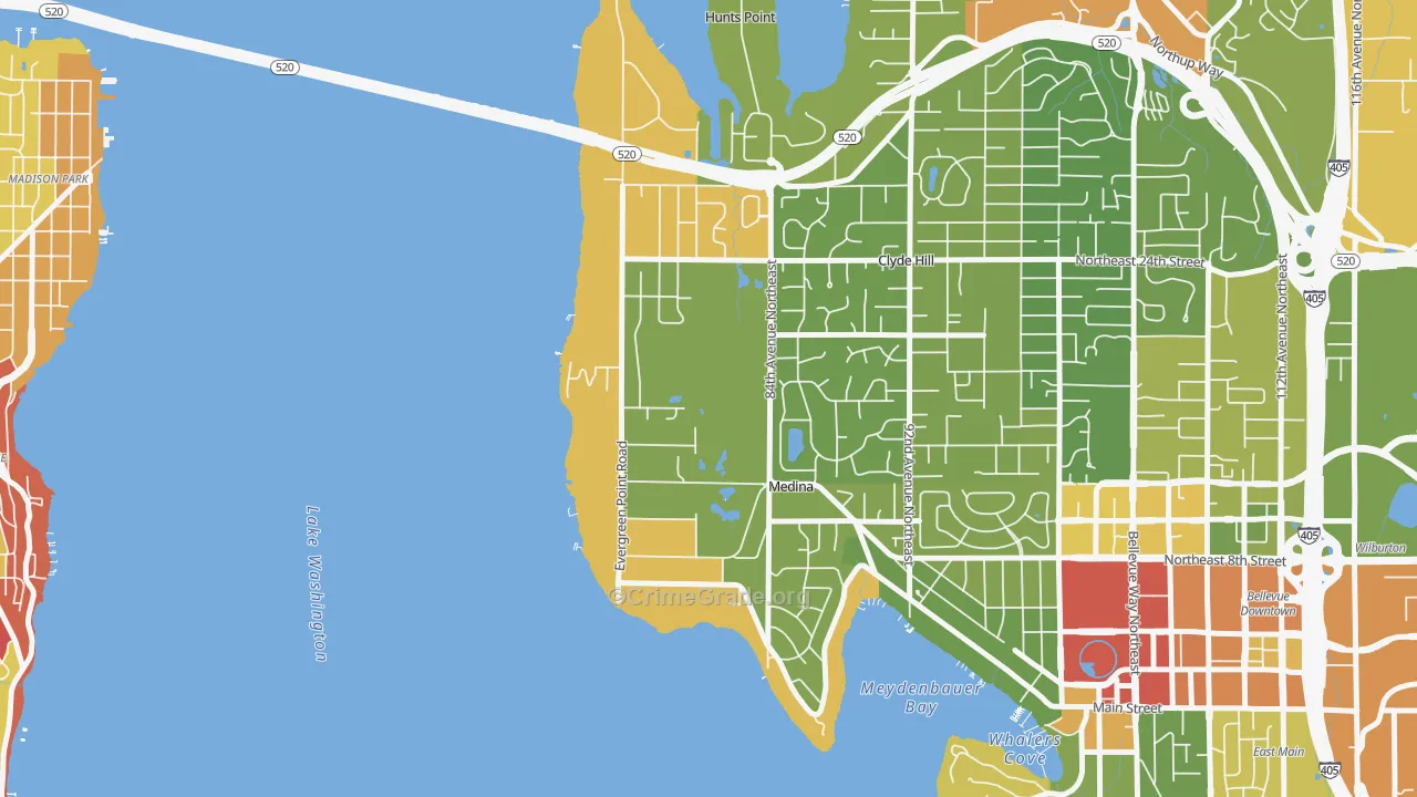 Medina, WA Map of Robbery Rates