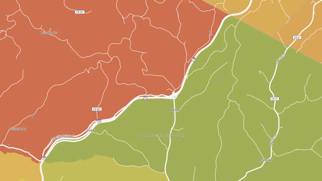 Medina, WV Map of Robbery Rates