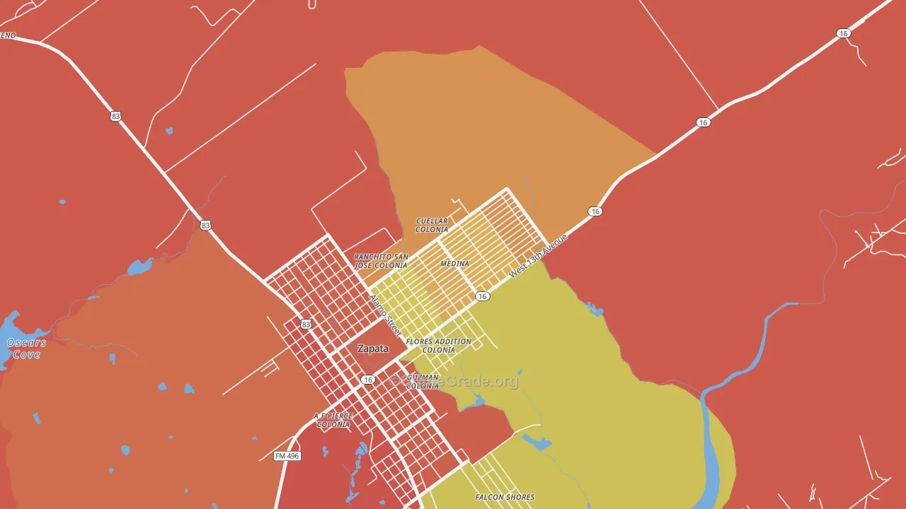 Medina, Zapata, TX Map of Robbery Rates