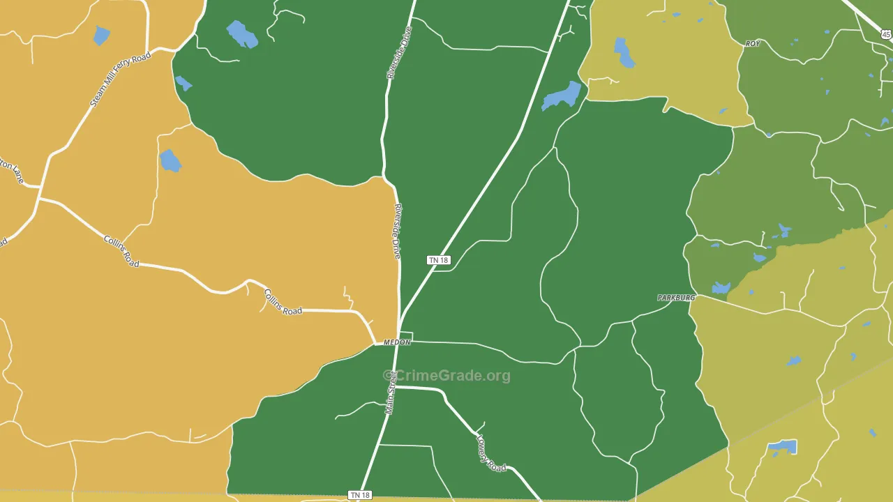 Medon, TN Map of Robbery Rates