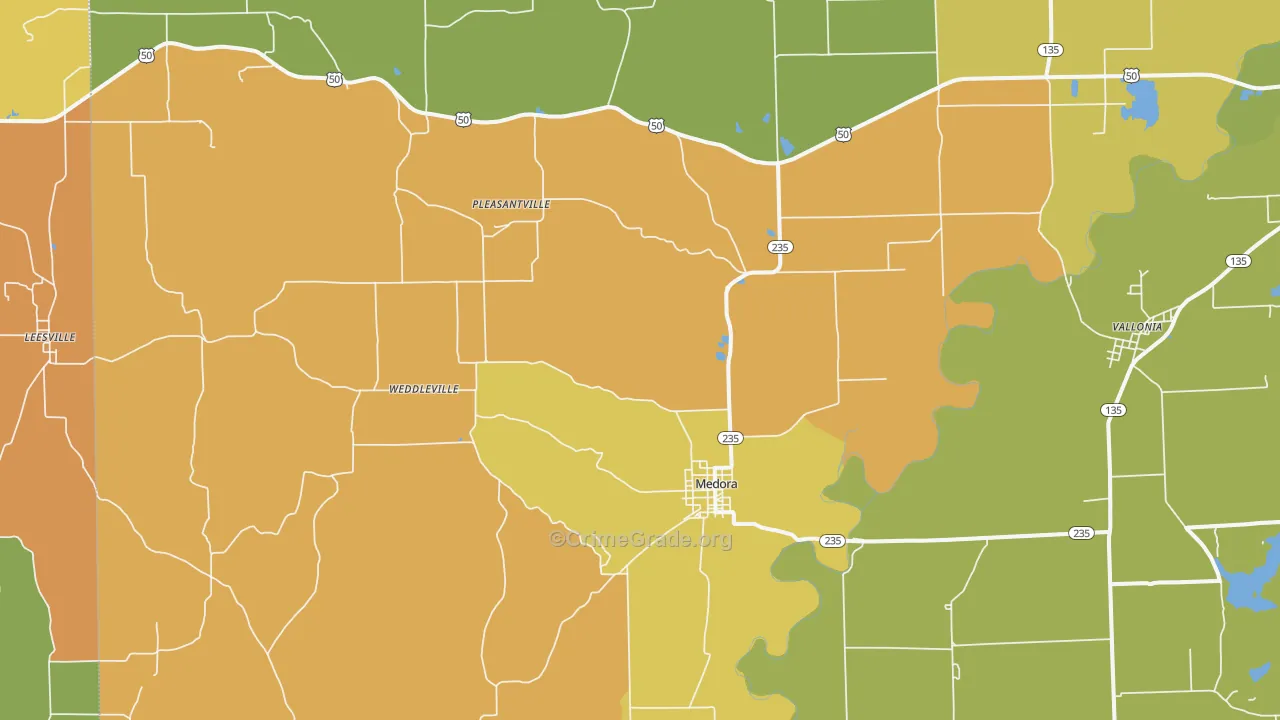 Medora, IN Map of Robbery Rates