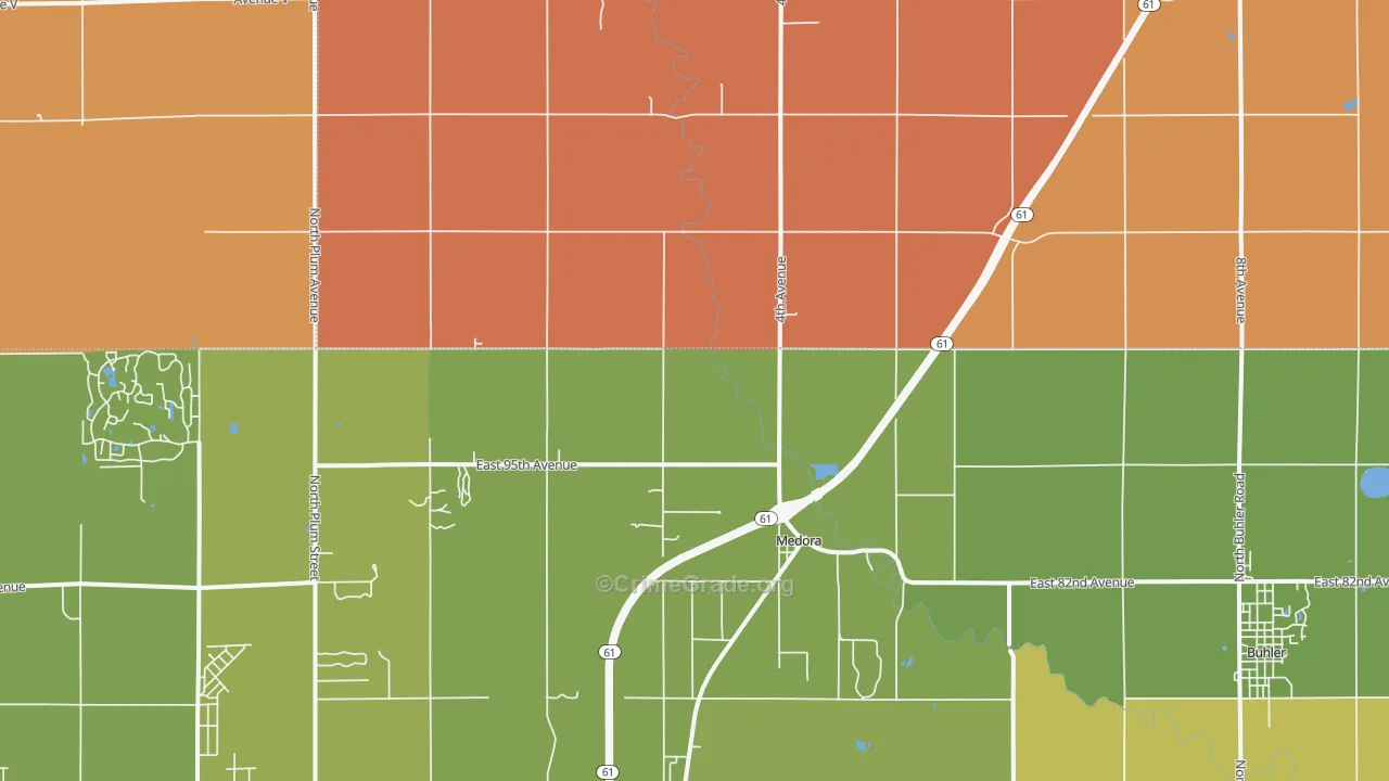 Medora, KS Map of Robbery Rates
