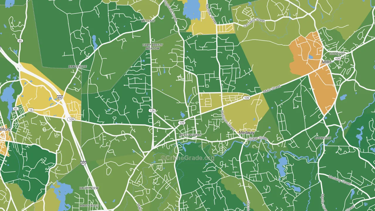Medway, MA Map of Robbery Rates