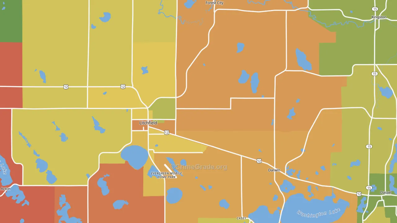 Meeker County, MN Map of Robbery Rates