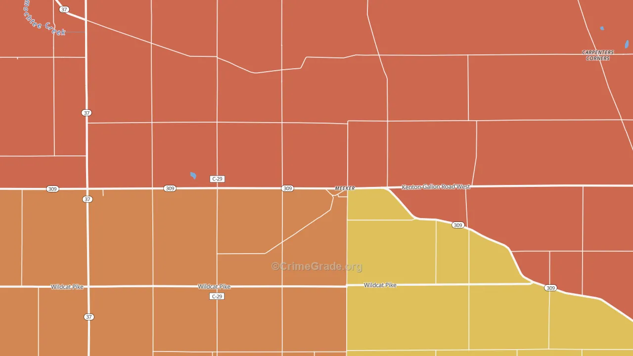 Meeker, OH Map of Robbery Rates