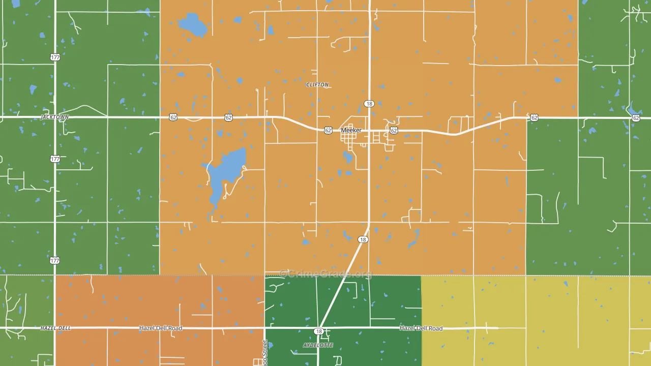 Meeker, OK Map of Robbery Rates
