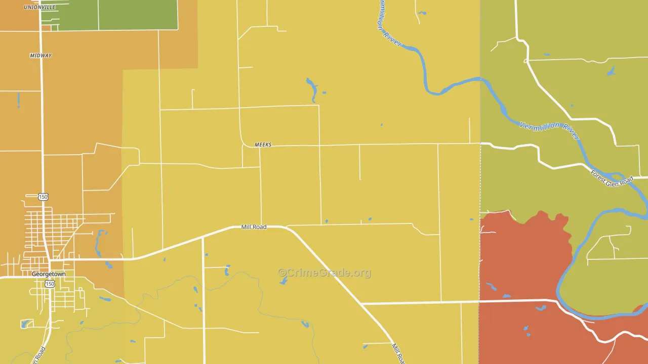 Meeks, IL Map of Robbery Rates