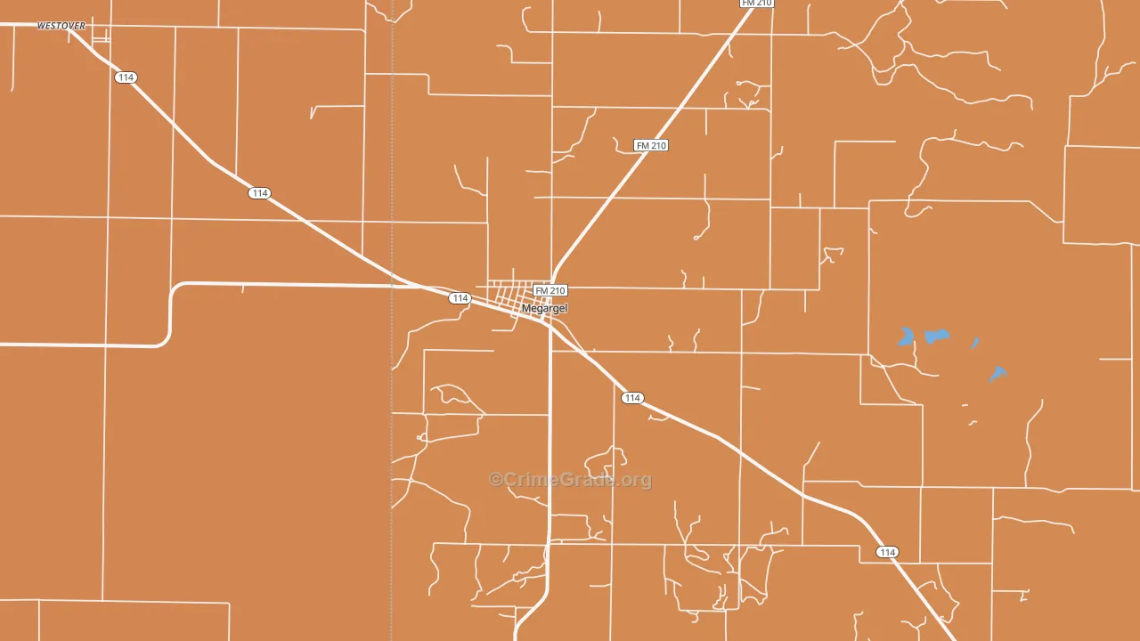 Megargel, TX Map of Robbery Rates