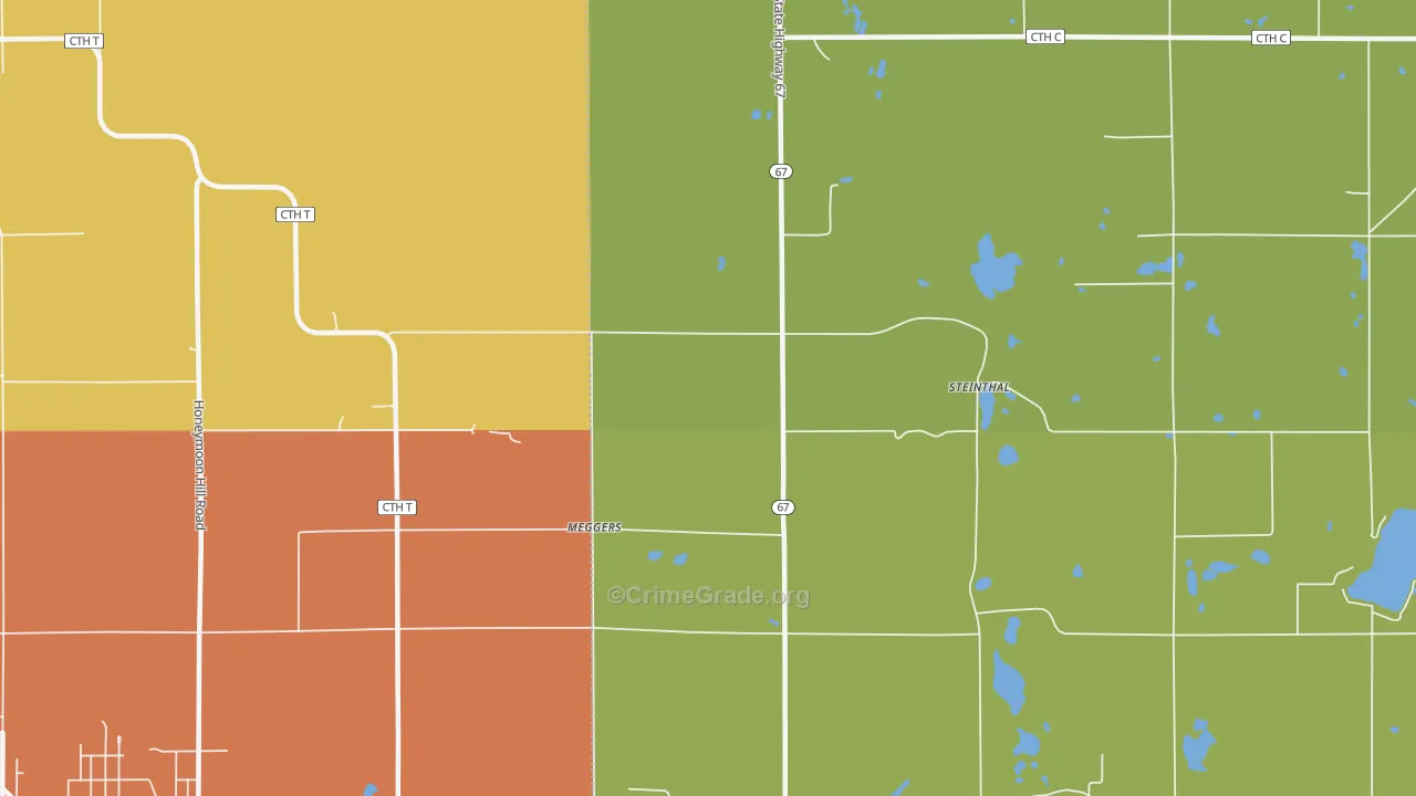 Meggers, WI Map of Robbery Rates