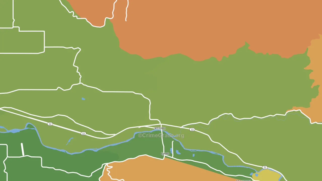 Mehama, OR Map of Robbery Rates