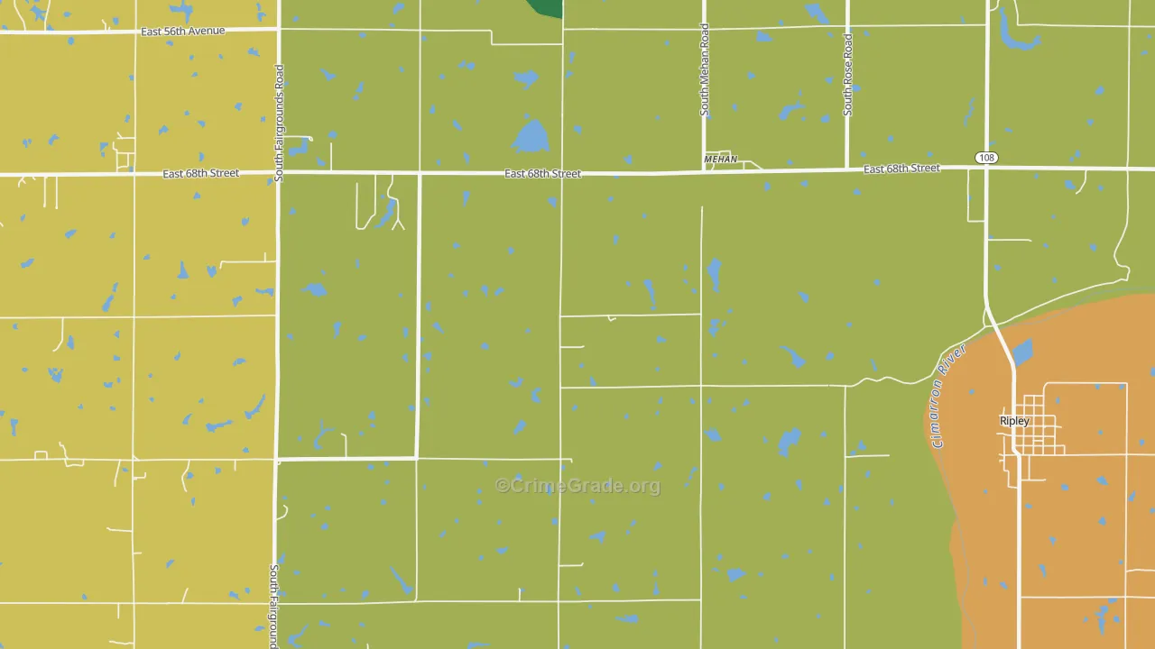 Mehan, OK Map of Robbery Rates