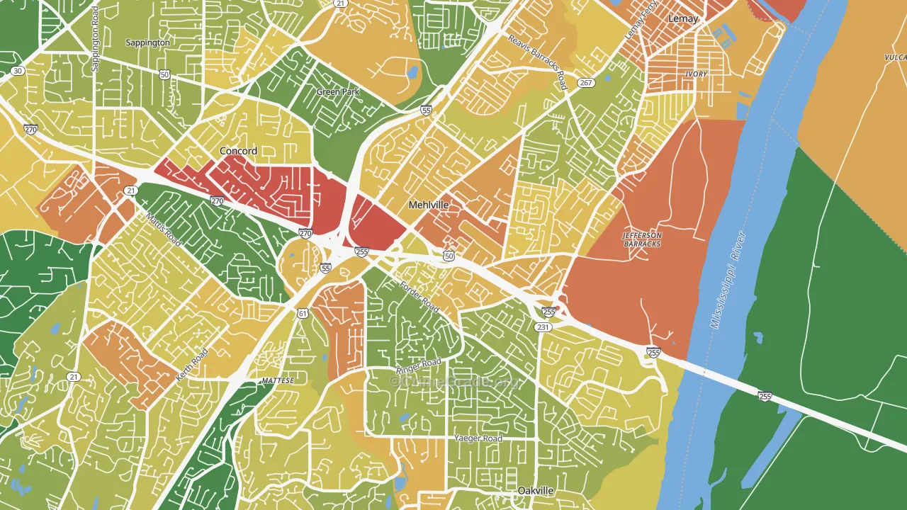 Mehlville, MO Map of Robbery Rates