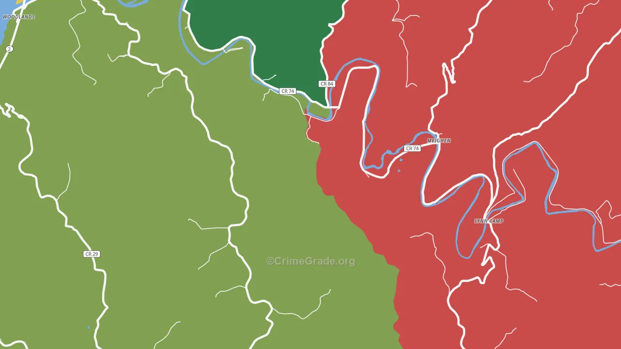 Meighen, WV Map of Robbery Rates