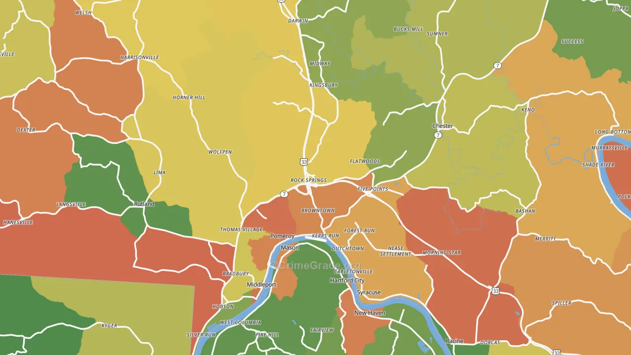 Meigs County, OH Map of Robbery Rates