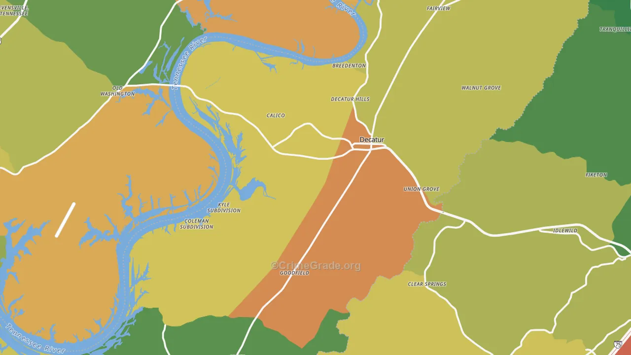 Meigs County, TN Map of Robbery Rates