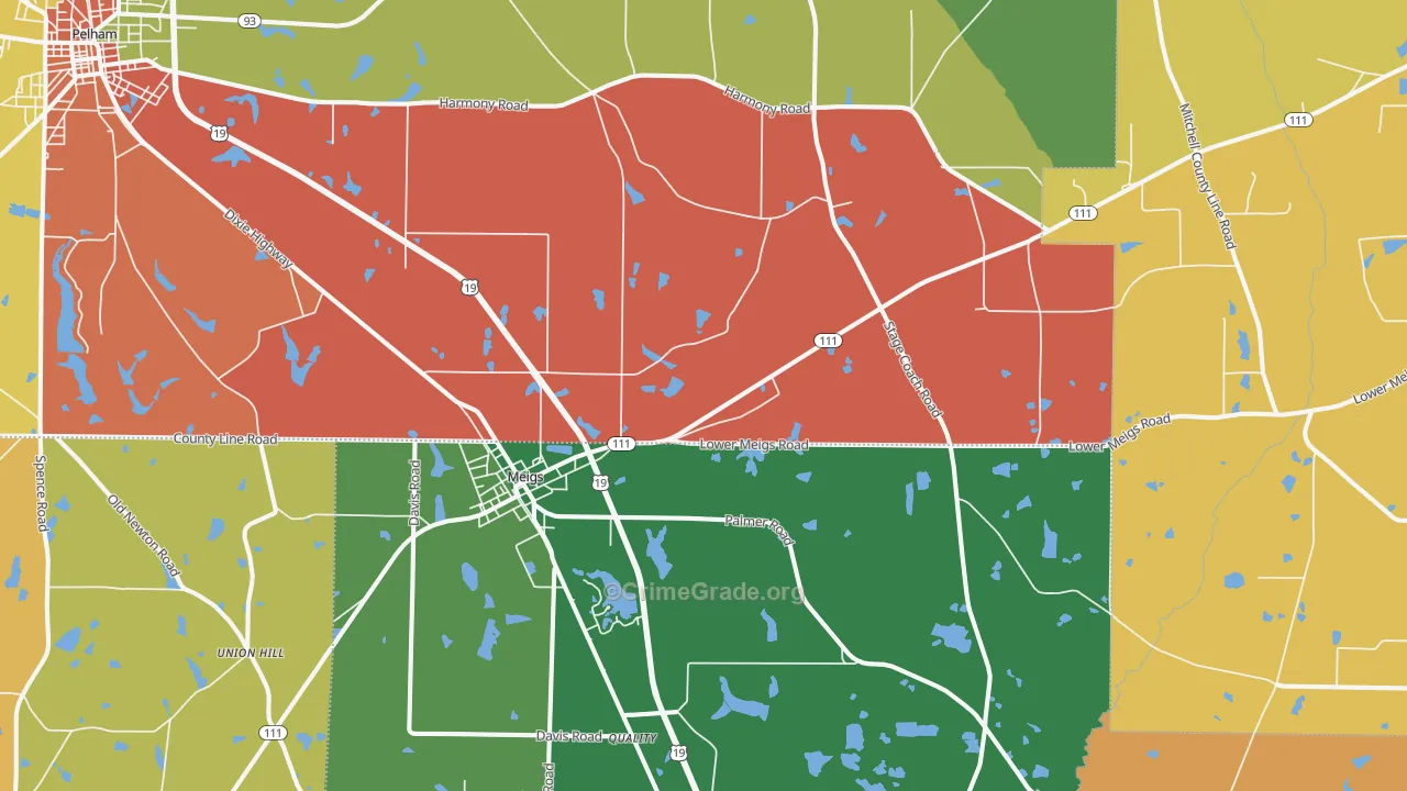 Meigs, GA Map of Robbery Rates
