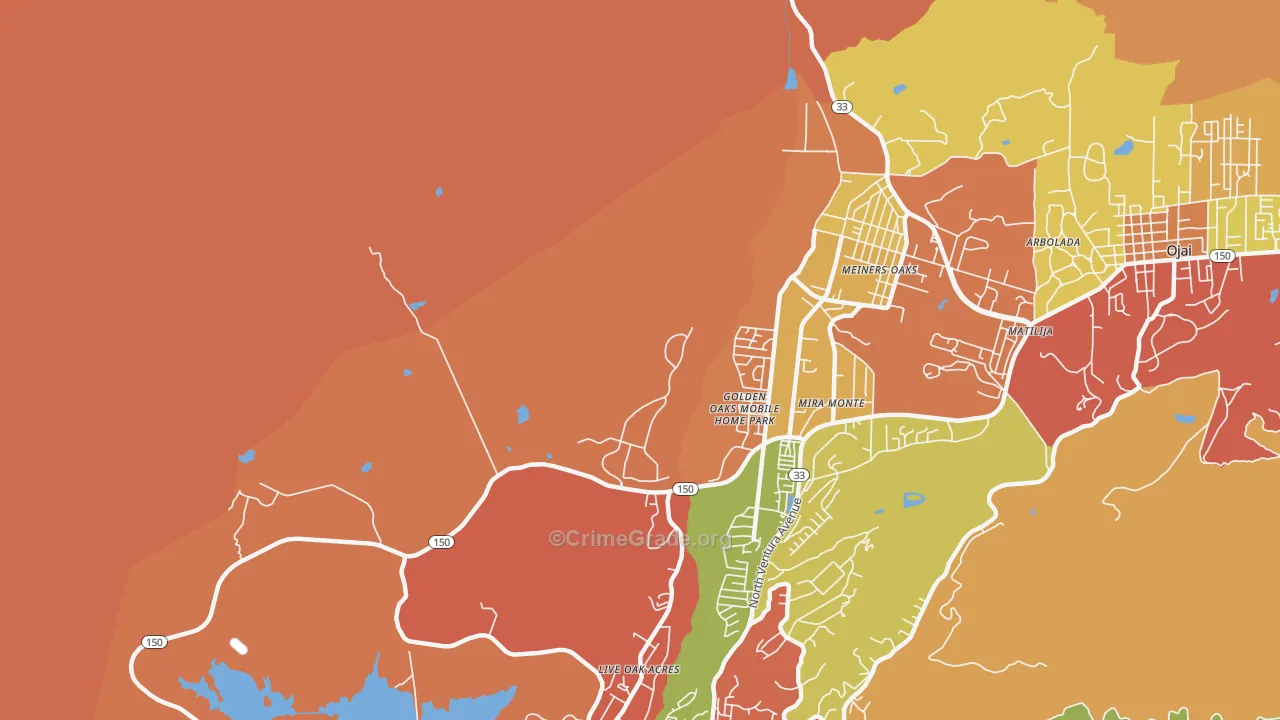 Meiners Oaks, CA Map of Robbery Rates