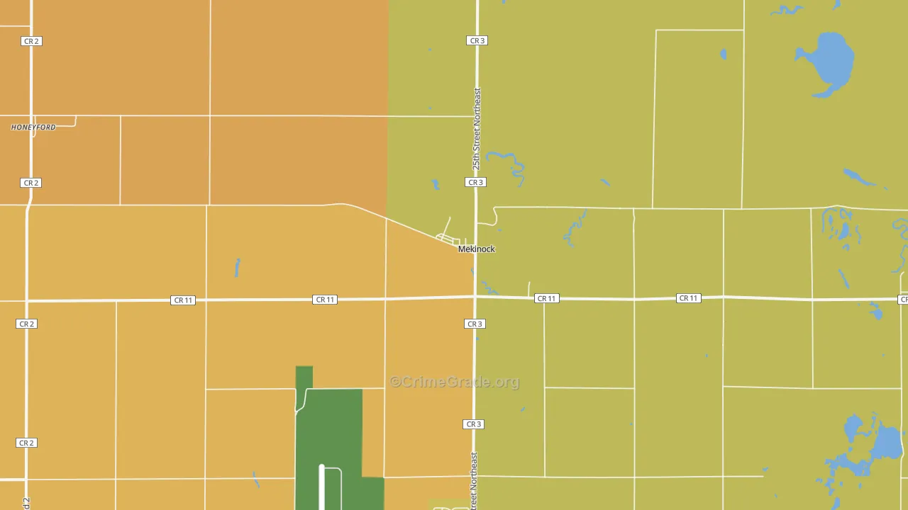 Mekinock, ND Map of Robbery Rates