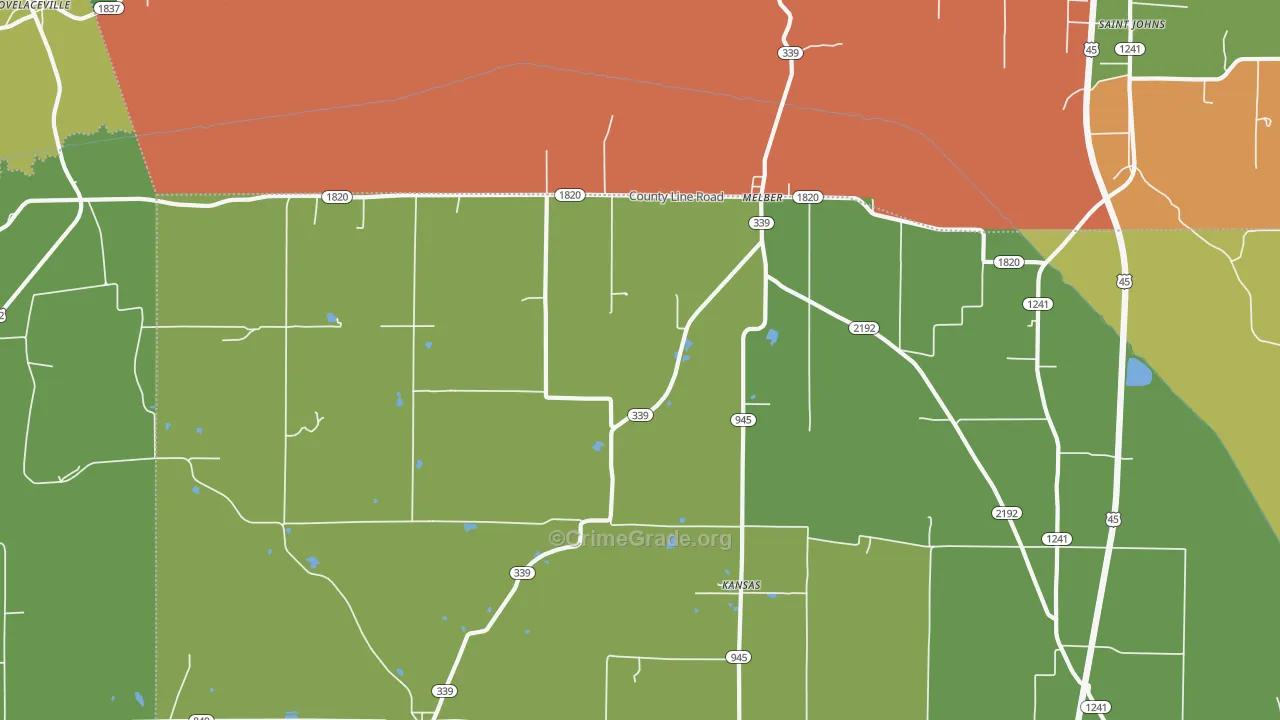 Melber, KY Map of Robbery Rates