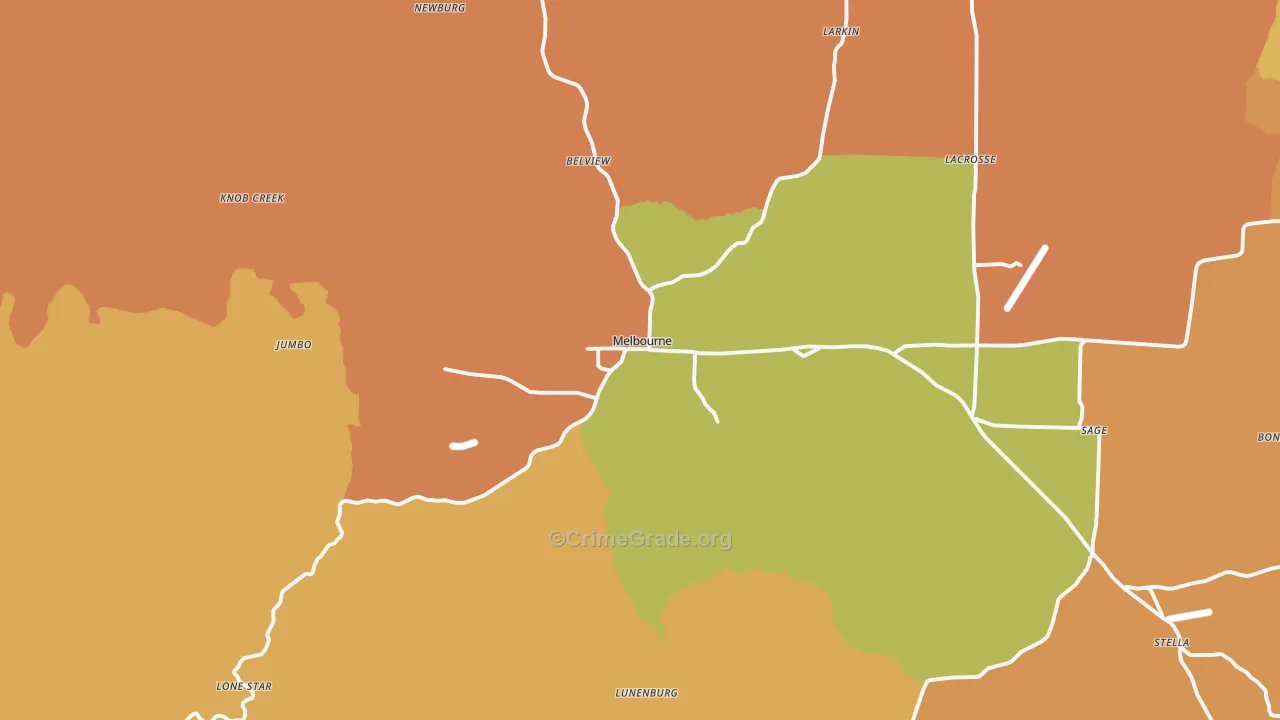 Melbourne, AR Map of Robbery Rates