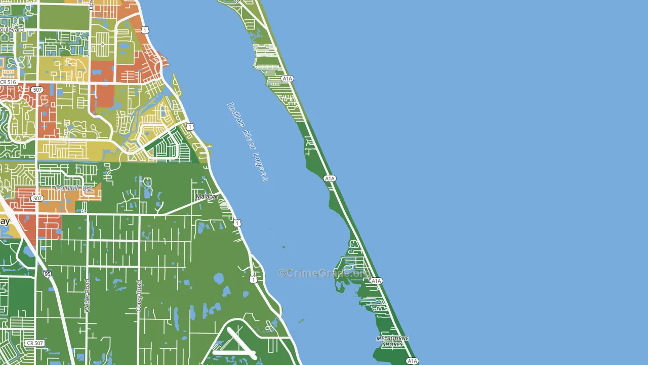 Melbourne Beach, FL Map of Robbery Rates