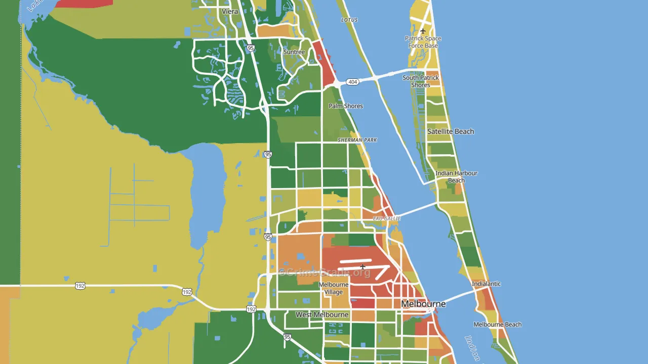 Melbourne, FL Map of Robbery Rates