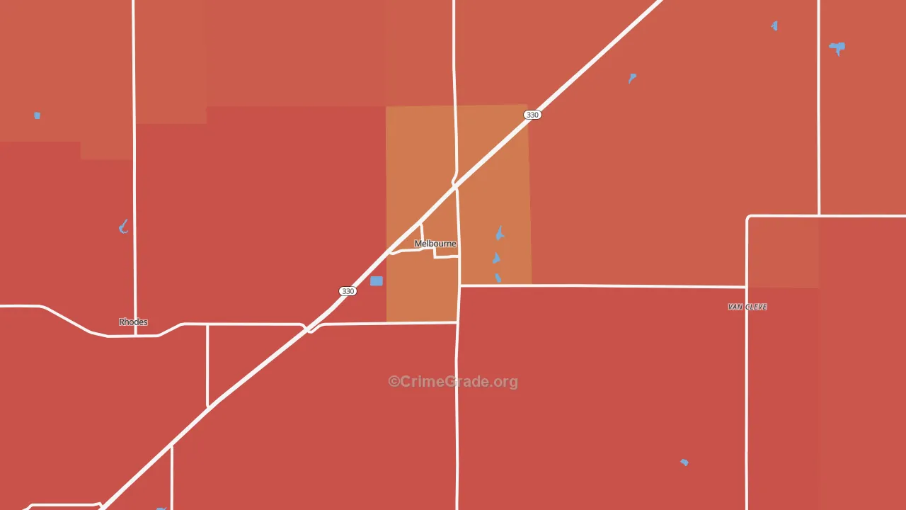 Melbourne, IA Map of Robbery Rates