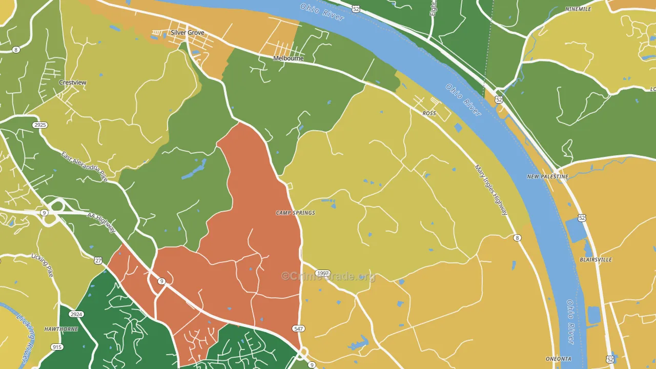 Melbourne, KY Map of Robbery Rates