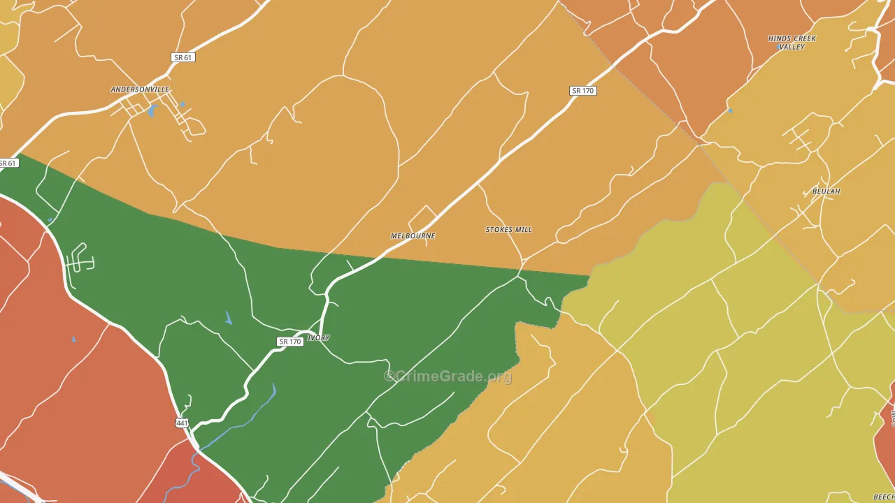 Melbourne, TN Map of Robbery Rates