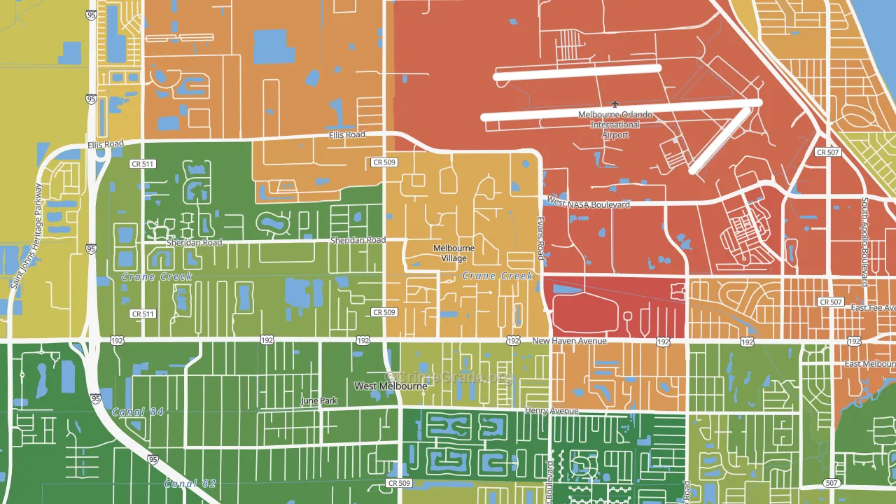 Melbourne Village, FL Map of Robbery Rates