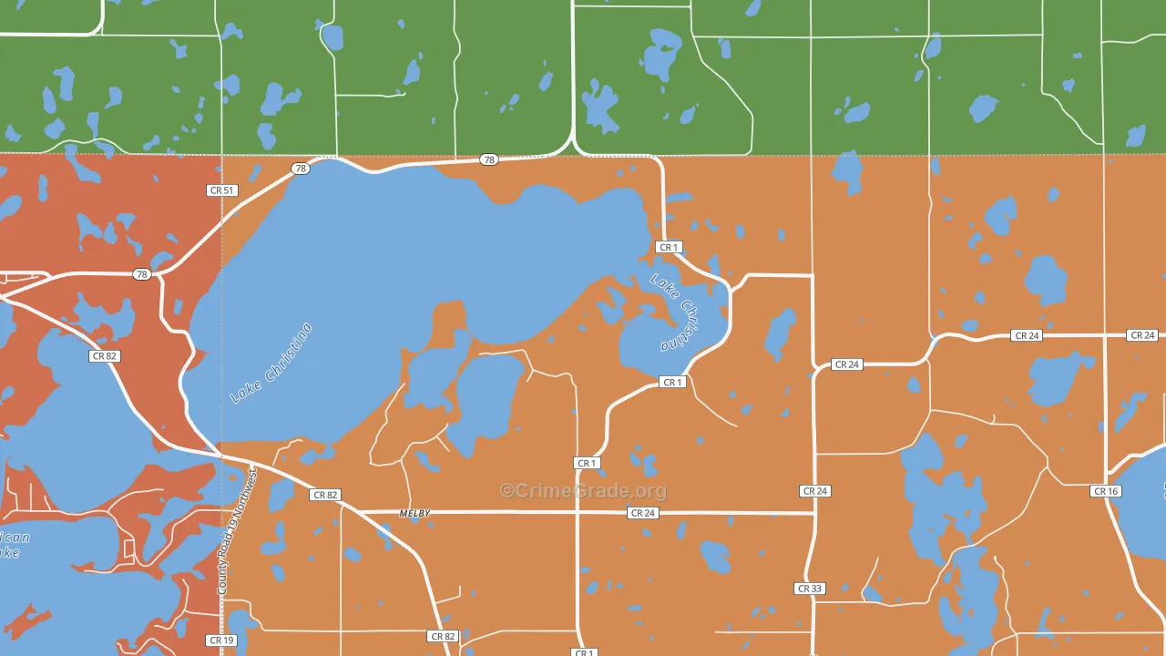 Melby, MN Map of Robbery Rates